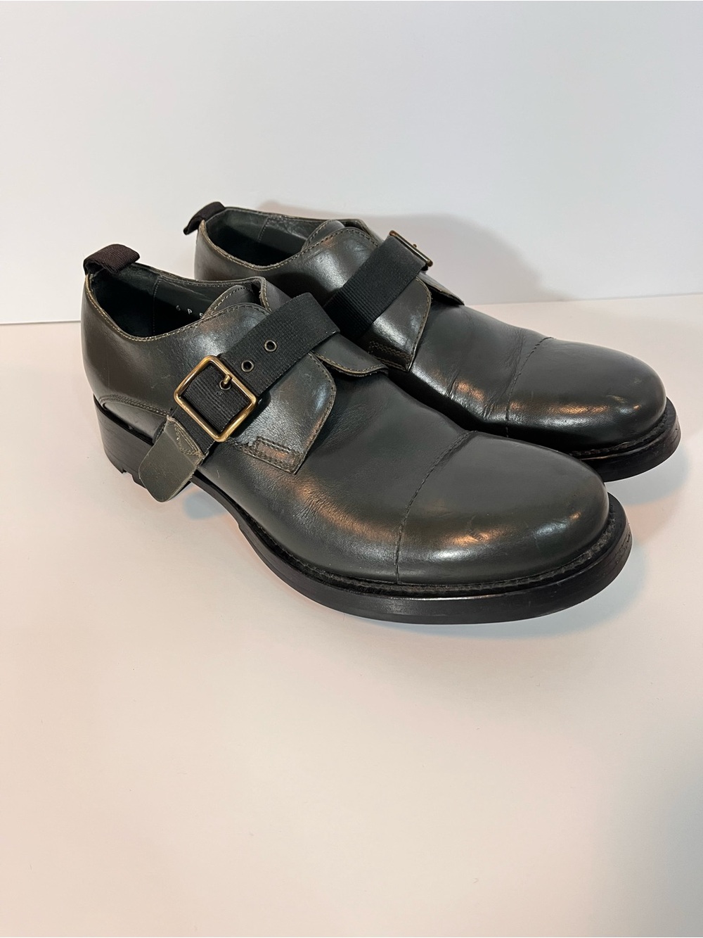 VTG Miu Miu Leather Single Monk Strap Dress Shoes Men’s 9 Chunky Pilgrim Brogues
